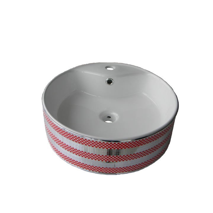 Lavoar pe blat ceramic Rotund - 47 cm , Cu preaplin si suport baterie C201