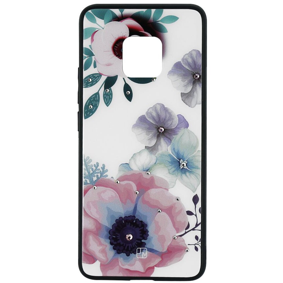 Husa de protectie Just Must Glass Diamond Print pentru Huawei Mate 20 Pro, White Flowers