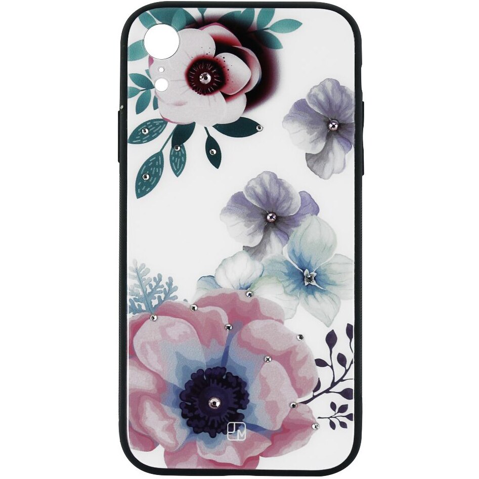 Husa de protectie Just Must Glass Diamond Print pentru Apple iPhone XR, White Flowers