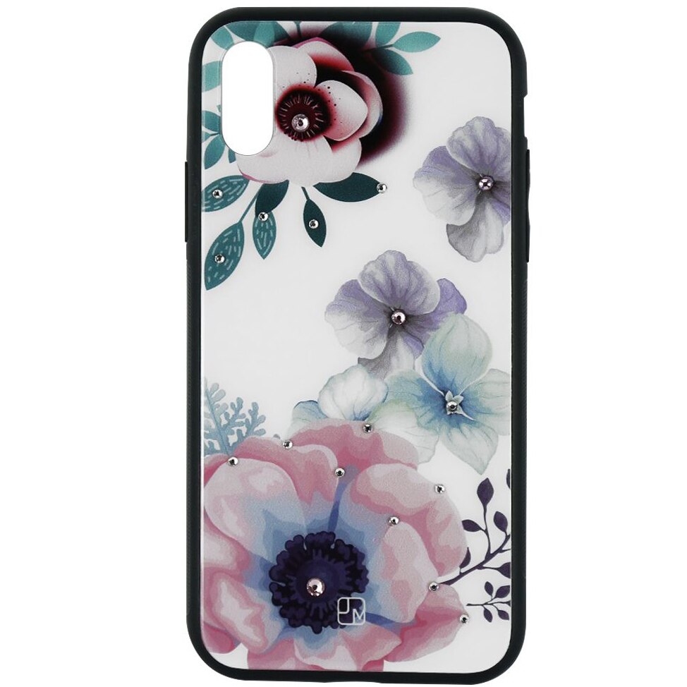 Husa de protectie Just Must Glass Diamond Print pentru Apple iPhone XS, White Flowers