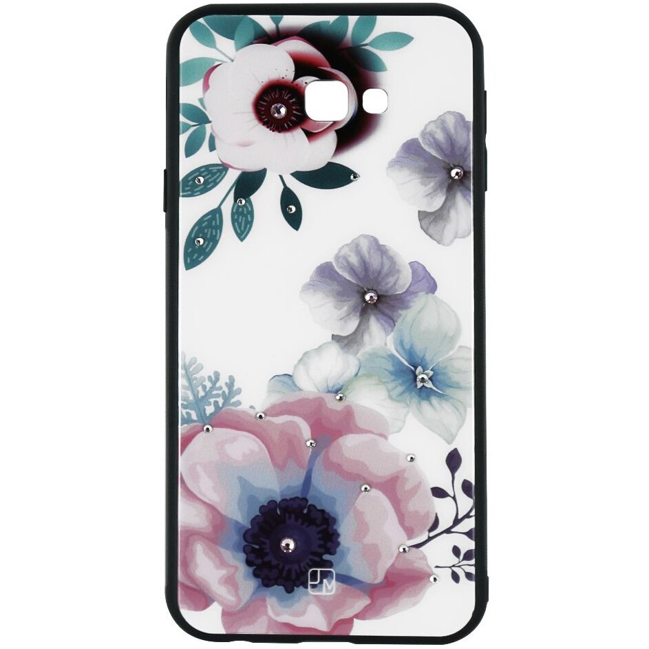 Husa de protectie Just Must Glass Diamond Print pentru Samsung Galaxy J4 Plus, White Flowers