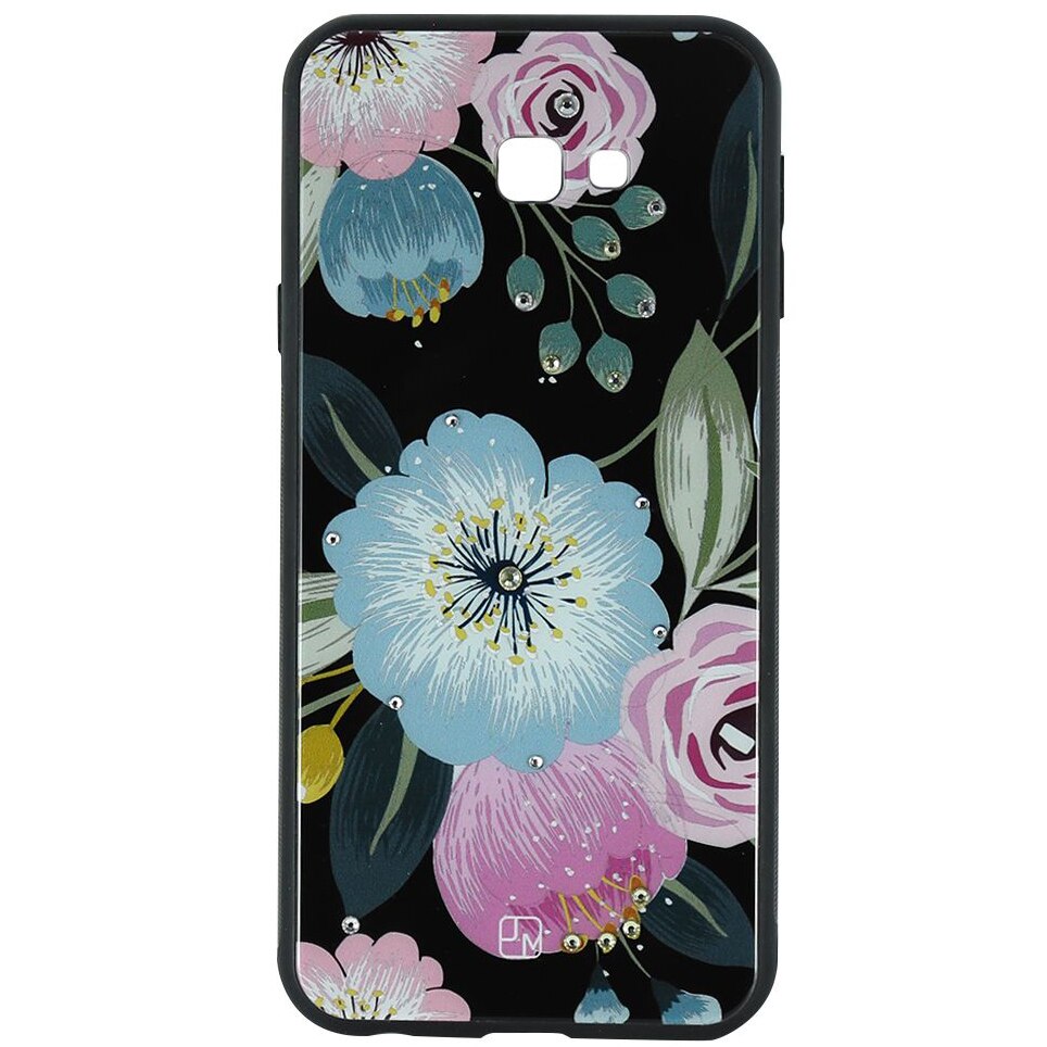 Husa de protectie Just Must Glass Diamond Print pentru Samsung Galaxy J4 Plus, Black Flowers