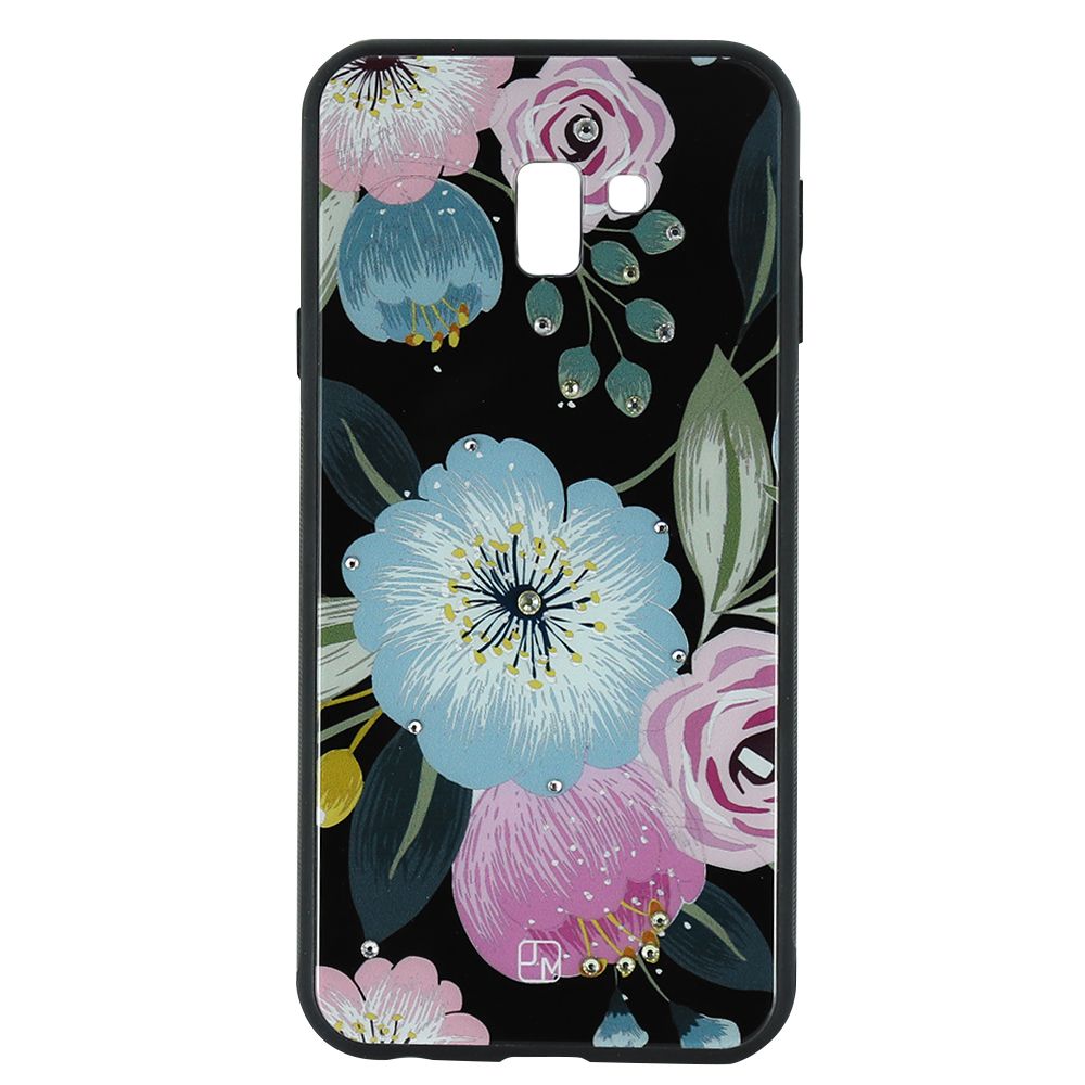 Husa de protectie Just Must Glass Diamond Print pentru Samsung Galaxy J6 Plus, Black Flowers