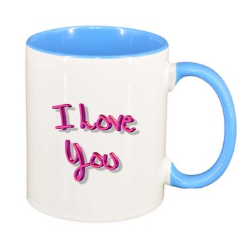 Cana I Love You, interior albastru, 330ml, D276 Cana I Love You, interior albastru, 330ml, D276