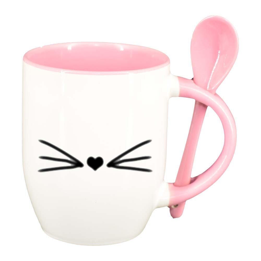 Cana Inima cu lingurita, interior roz, 330ml, D272