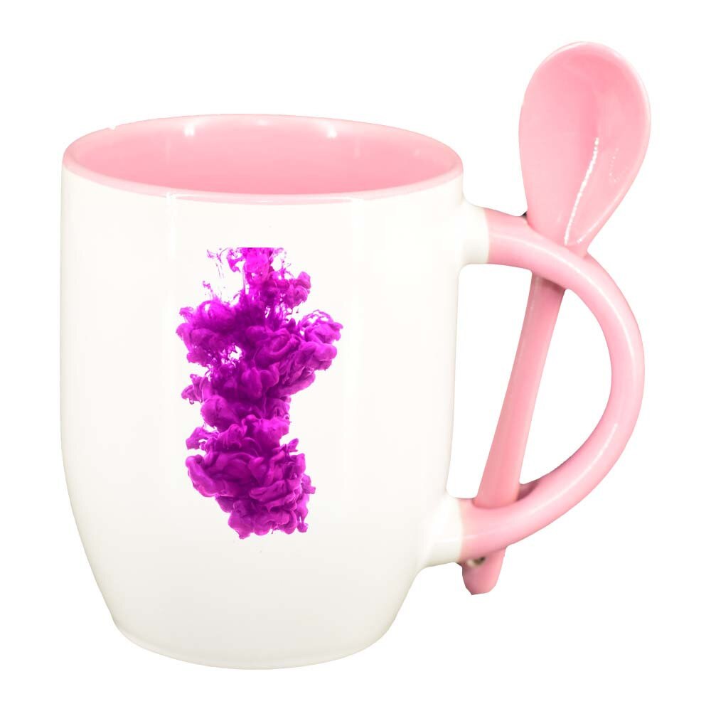 Cana Colour cu lingurita, interior roz, 330ml, D274