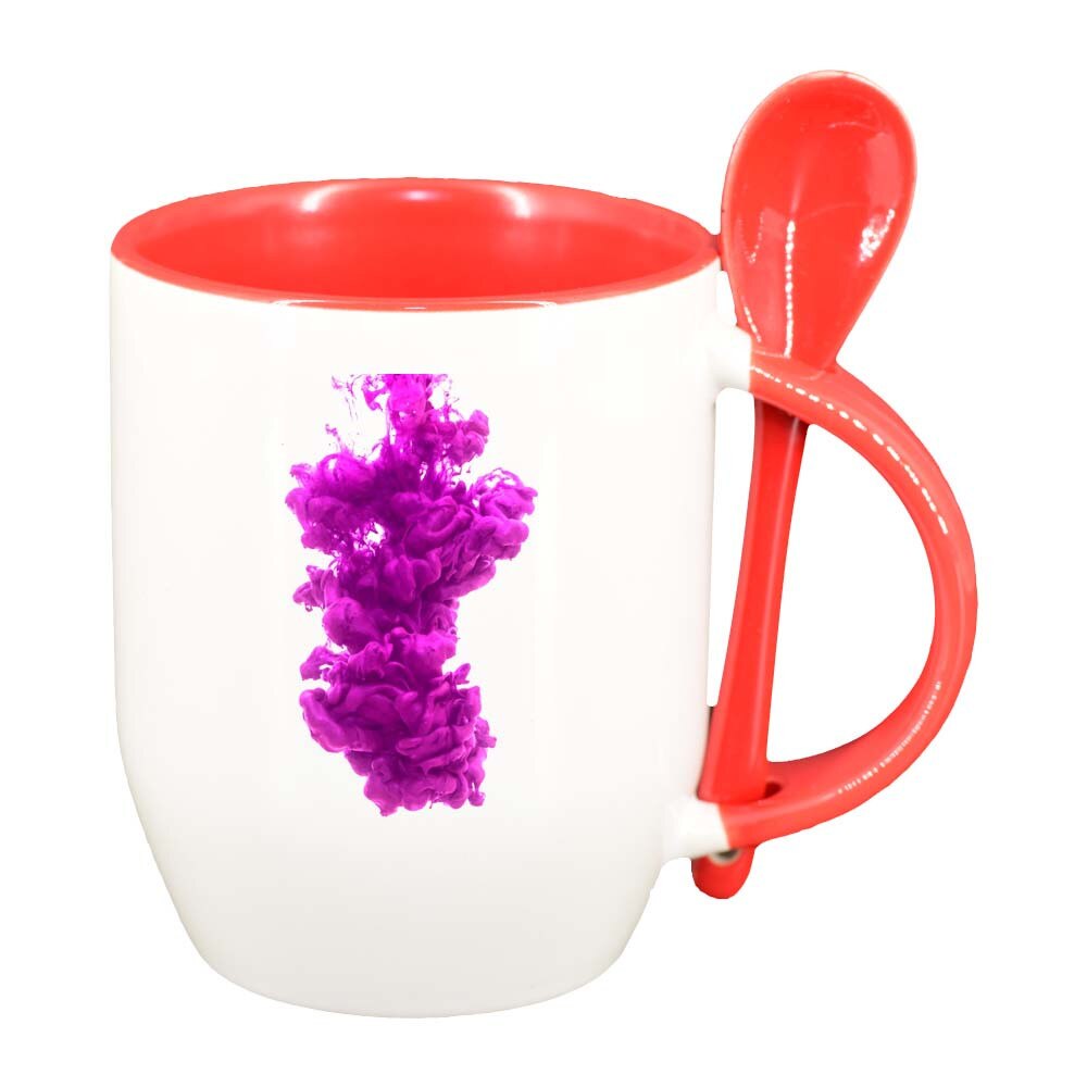 Cana Colour cu lingurita, interior rosu, 330ml, D274