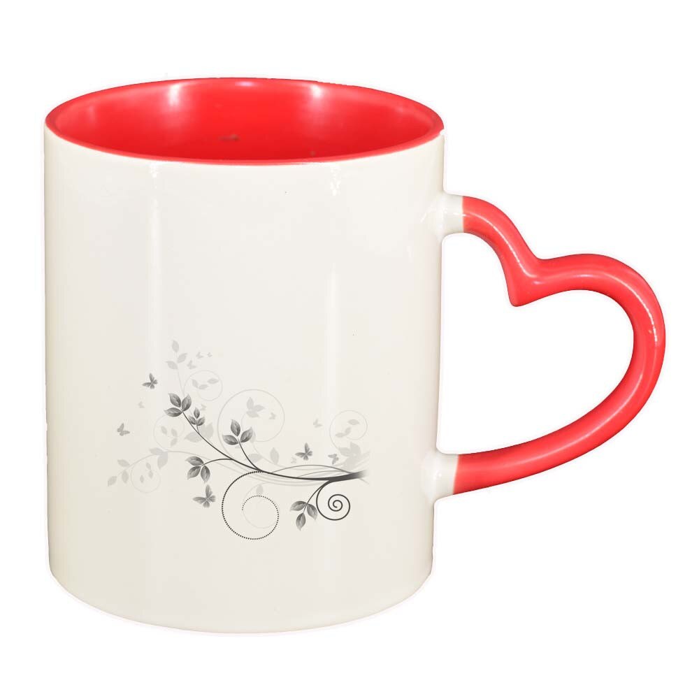 Cana Model Floral, interior rosu, maner inima, 330ml, D280