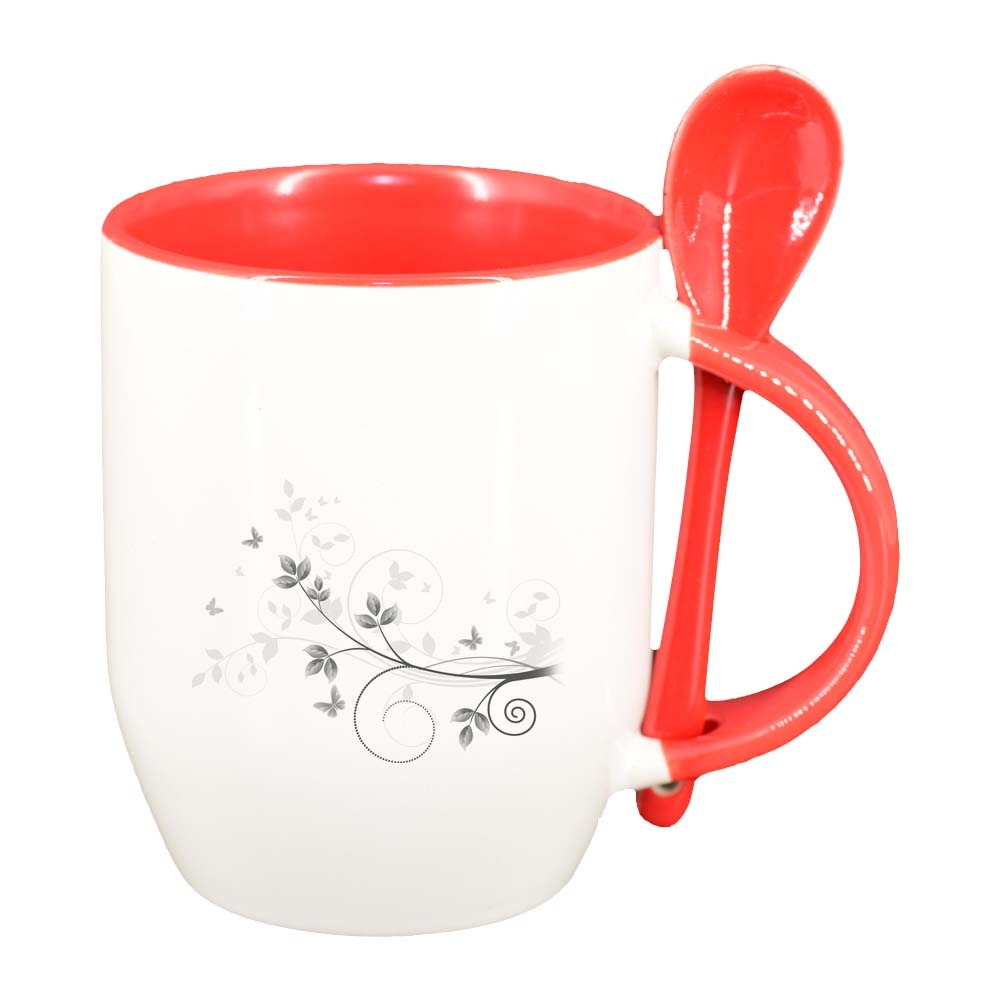 Cana Model Floral cu lingurita, interior rosu, 330ml, D280