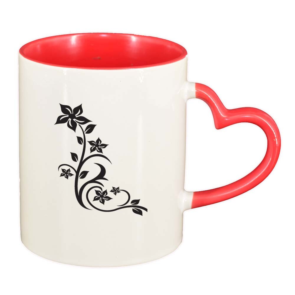 Cana Model Floral, interior rosu, maner inima, 330ml, D279