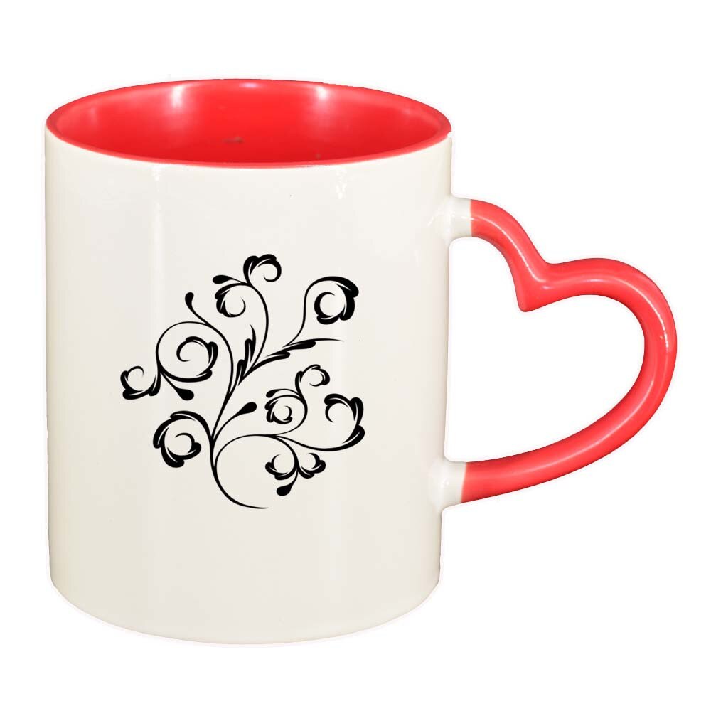 Cana Model Floral, interior rosu, maner inima, 330ml, D281