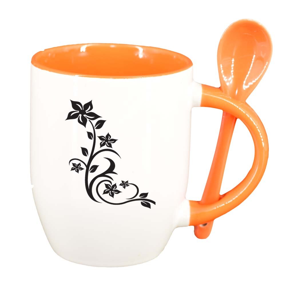 Cana Model Floral cu lingurita, interior portocaliu, 330ml, D279
