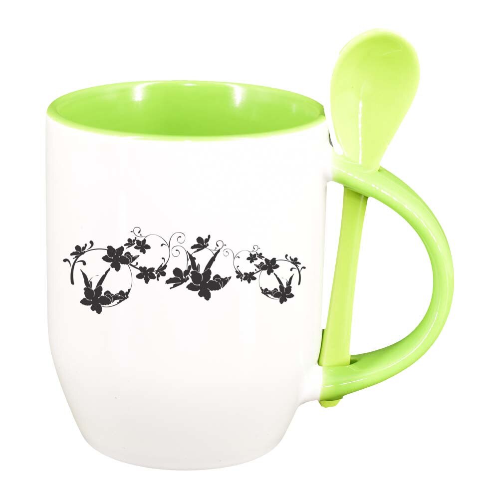 Cana Model Floral cu lingurita, interior verde deschis, 330ml, D282