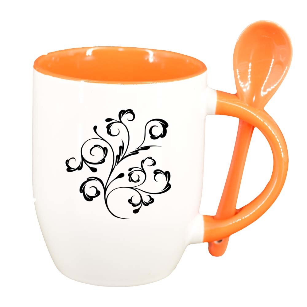 Cana Model Floral cu lingurita, interior portocaliu, 330ml, D281