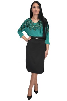 Fusta chic cu insertii de dantela si strasuri, D&J Exclusive, lung, Negru Fusta chic cu insertii de dantela si strasuri, D&J Exclusive, lung, Negru
