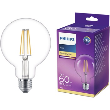 Bec LED vintage (decorativ) Philips Glob, E27, 7W (60W), 806 lm,Clasa energetica E, lumina alba calda Bec LED vintage (decorativ) Philips Glob, E27, 7W (60W), 806 lm,Clasa energetica E, lumina alba calda
