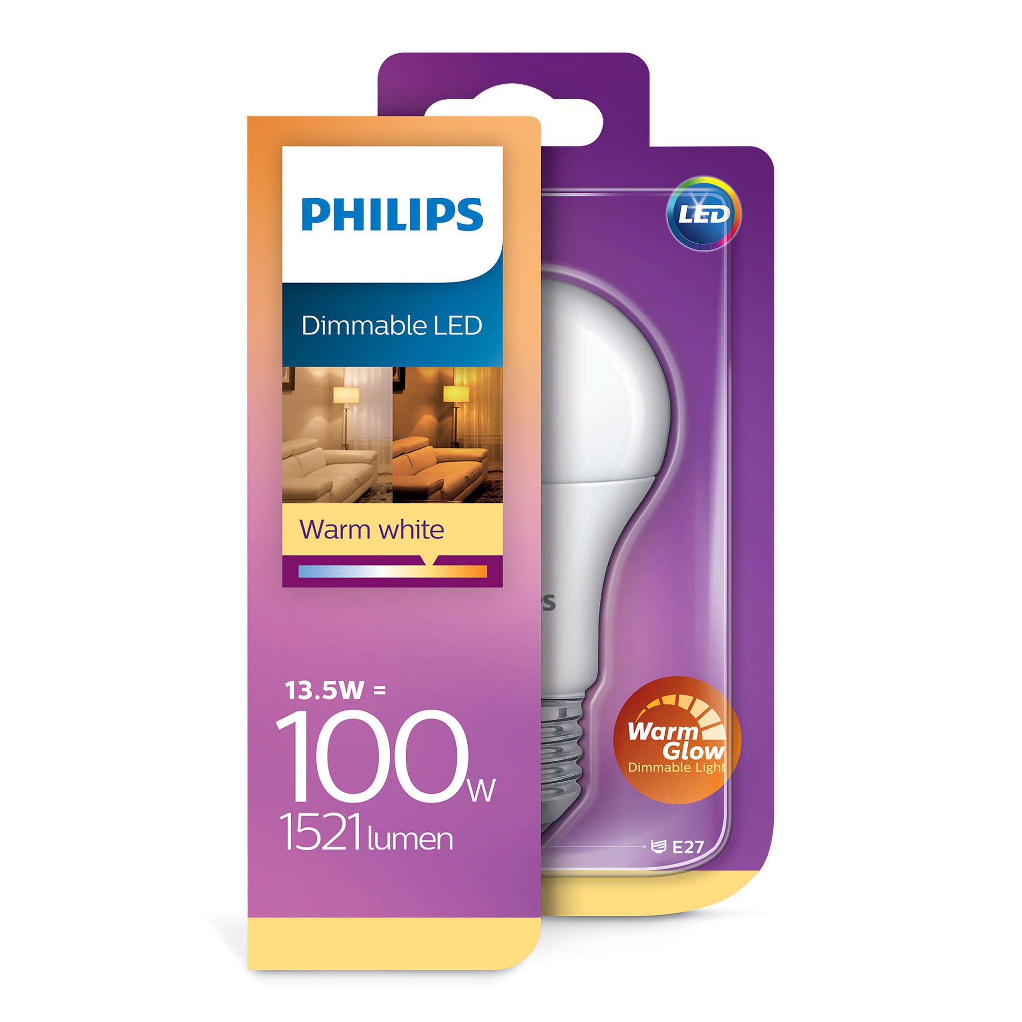 LED dimabil (reglabil) Philips, E27, 13.5W (100W), 1521 lm, lumina calda - eMAG.ro