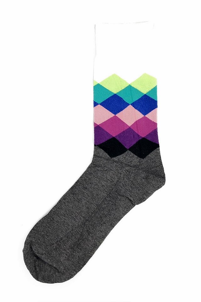 Sosete colorate haioase, Onore, bumbac si elastan, 39-46 EUR, imprimeu romburi multicolor, Gri inchis/Alb, 39-46