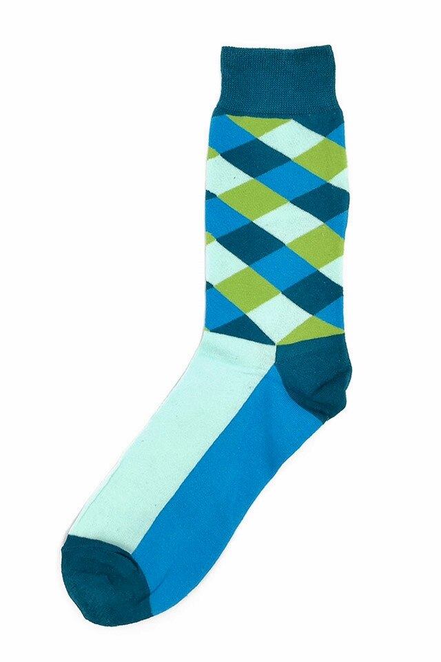 Sosete colorate haioase, Onore, bumbac si elastan, 39-46 EUR, imprimeu romburi multicolor, Albastru, 39-46