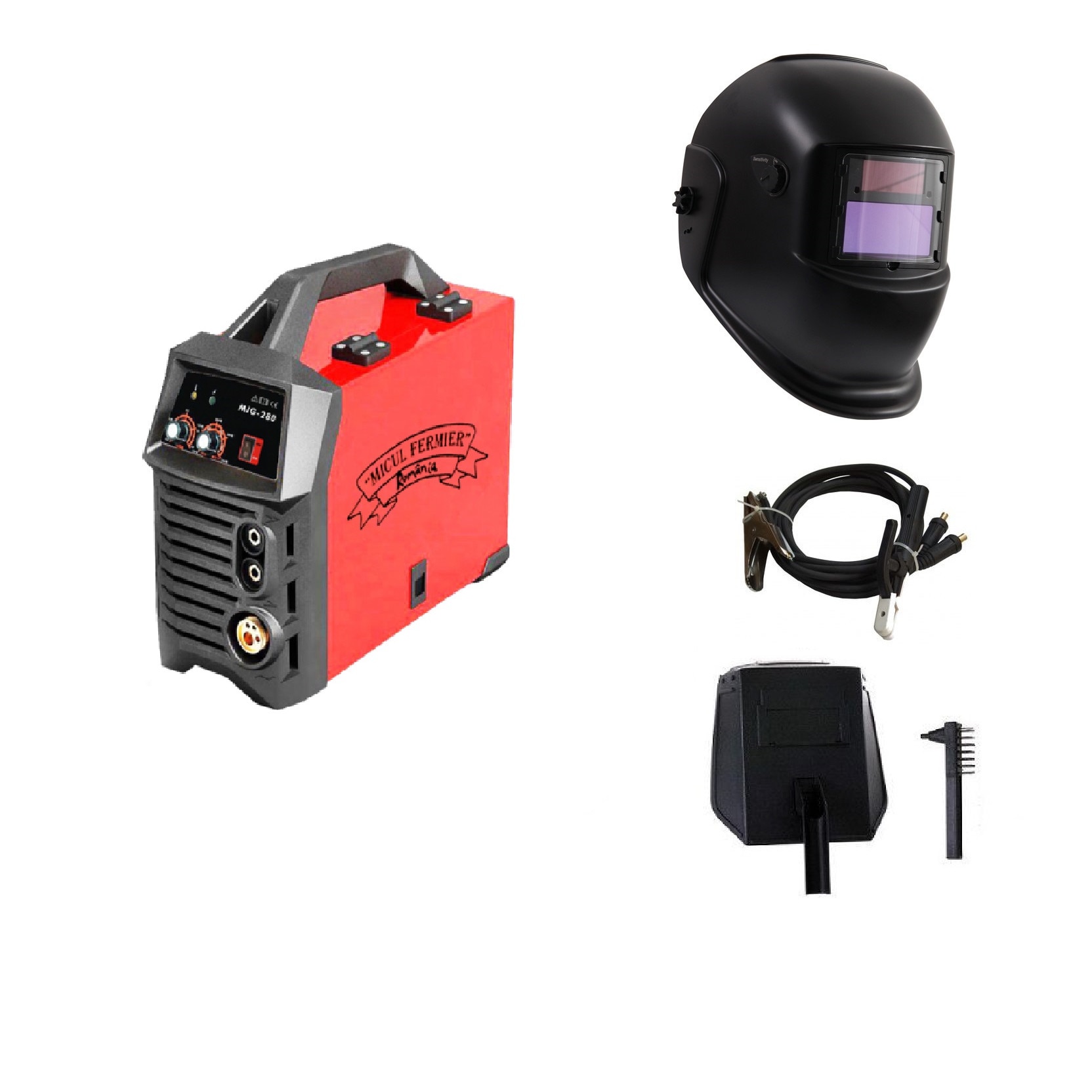 Pachet Promo 2019 Aparat de Sudura - Invertor Micul Fermier MIG 308A + Masca de sudura heliomata, 1.6-4mm, toate accesoriile sunt incluse