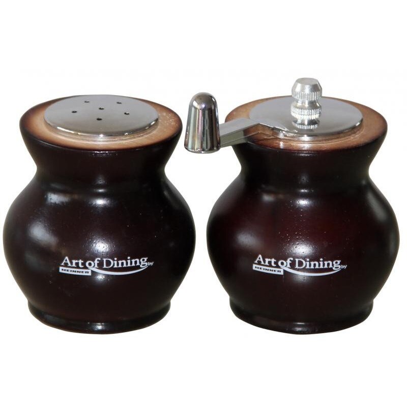 Set rasnita si solnita Heinner HR-JMZ09 lemn cu inox, 9 cm, culoare maro si razatoare dreptunghiulara Vanora