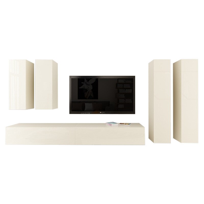 Set Mobila Living Modular Quadro 19 , MDF Lucios, CREM, Dimensiune 320 cm