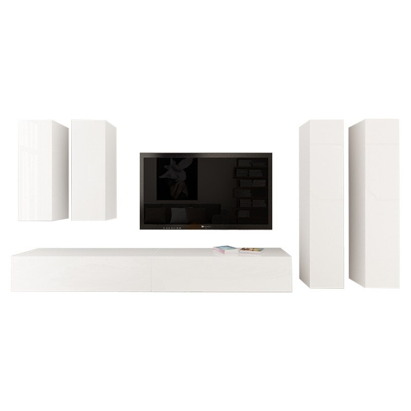 Set Mobila Living Modular Quadro 19 , MDF Lucios, ALB, Dimensiune 320 cm