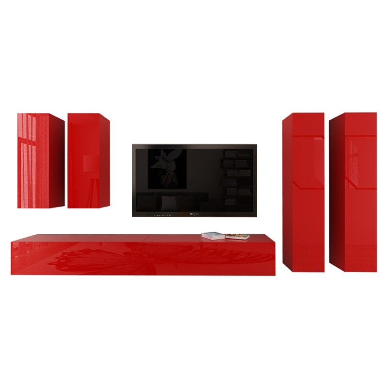 Set Mobila Living Modular Quadro 19 , MDF Lucios, ROSU, Dimensiune 320 cm