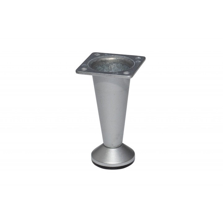 Picior metalic reglabil pentru mobilier, H=50 mm, conic, finisaj aluminiu