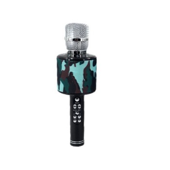 Microfon Karaoke , cu leduri multicolore , Usb , Tf card, Aux in jack 3,5 mm , culoare camouflage Microfon Karaoke , cu leduri multicolore , Usb , Tf card, Aux in jack 3,5 mm , culoare camouflage