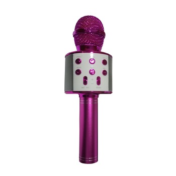Microfon Karaoke , cu leduri multicolore , Usb , Tf card, Aux in jack 3,5 mm , culoare Roz Microfon Karaoke , cu leduri multicolore , Usb , Tf card, Aux in jack 3,5 mm , culoare Roz