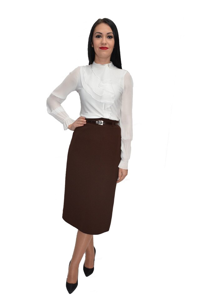 Fusta casual cu croiala dreapta, D&J Exclusive, Maro