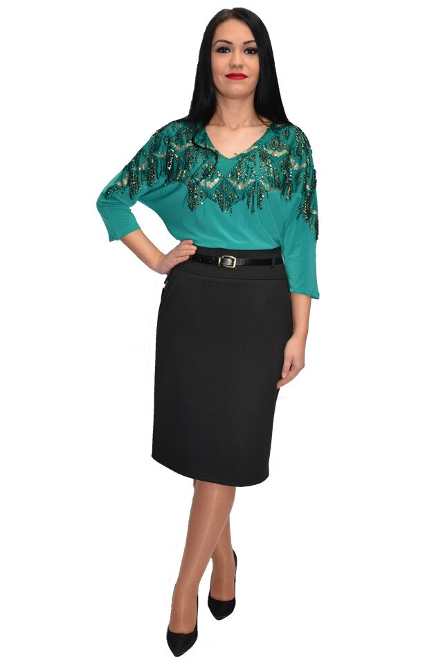 Fusta office,croiala dreapta, D&J Exclusive, Negru