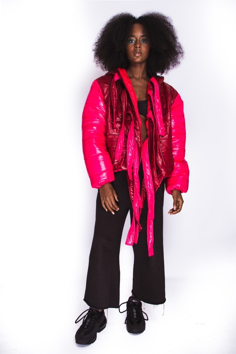 Geaca matlasata rosu/ciclam, Rosu/Roz, S