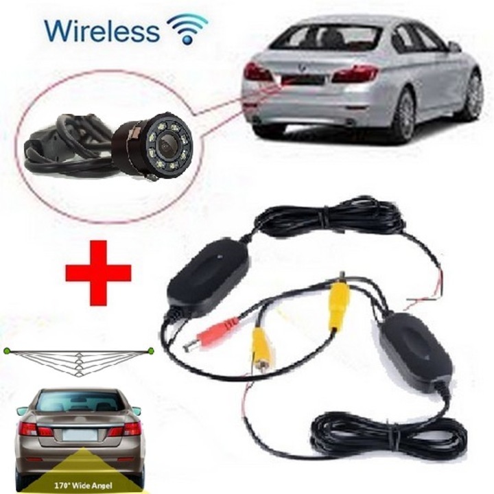 Monitor LCD Auto 7 Inch Pt Tetiera Si Plansa de bord + Camera Video Marsarier cu Telecomanda Si Suport Reglabil + Camera Marsarier 8 Led Wireless