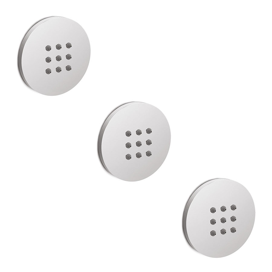 Dusuri laterale rotunde Body Jet incastrate diam. 75 mm, jet ploaie cu membrana anticalcar, Speedclean, fixare rapida, 3 bucati