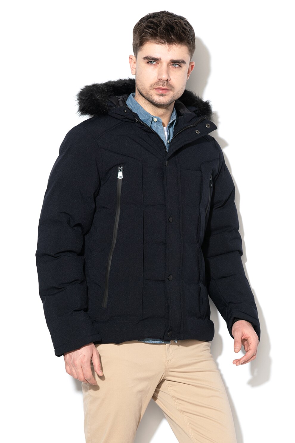 Geographical Norway, Geaca cu vatelina si gluga detasabila Dandy, Albastru marin