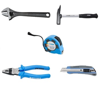 Pachet UNIOR CCCCR: Cheie reglabila, Cleste combinat, Ciocan dulgher, Cutter, Ruleta Pachet UNIOR CCCCR: Cheie reglabila, Cleste combinat, Ciocan dulgher, Cutter, Ruleta