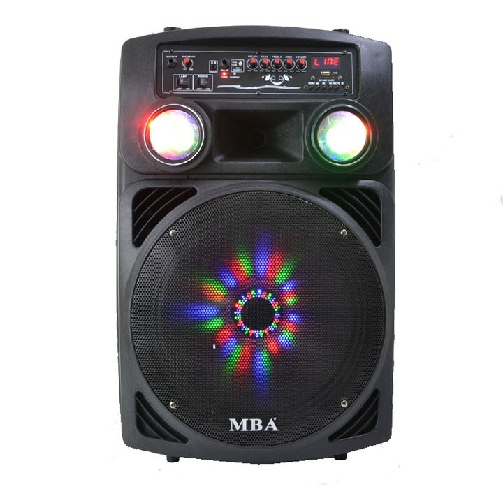 Boxa portabila Karaoke, MBA, Muzica color, Doua microfoane wireless, Amplificator 15 inch, Lumini disco
