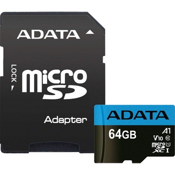 Card de memorie ADATA Premier, MicroSDXC, 64GB, UHS-I, Class 10 + Adaptor Card de memorie ADATA Premier, MicroSDXC, 64GB, UHS-I, Class 10 + Adaptor