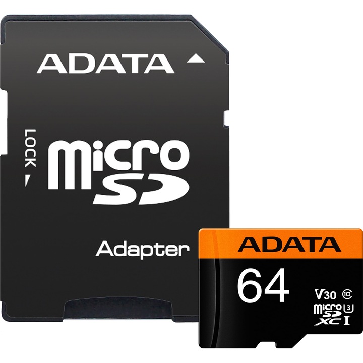 Card de memorie ADATA PremierPRO 64GB V30G, 95R/90W, micro UHS-I U3 CL10 +Adaptor