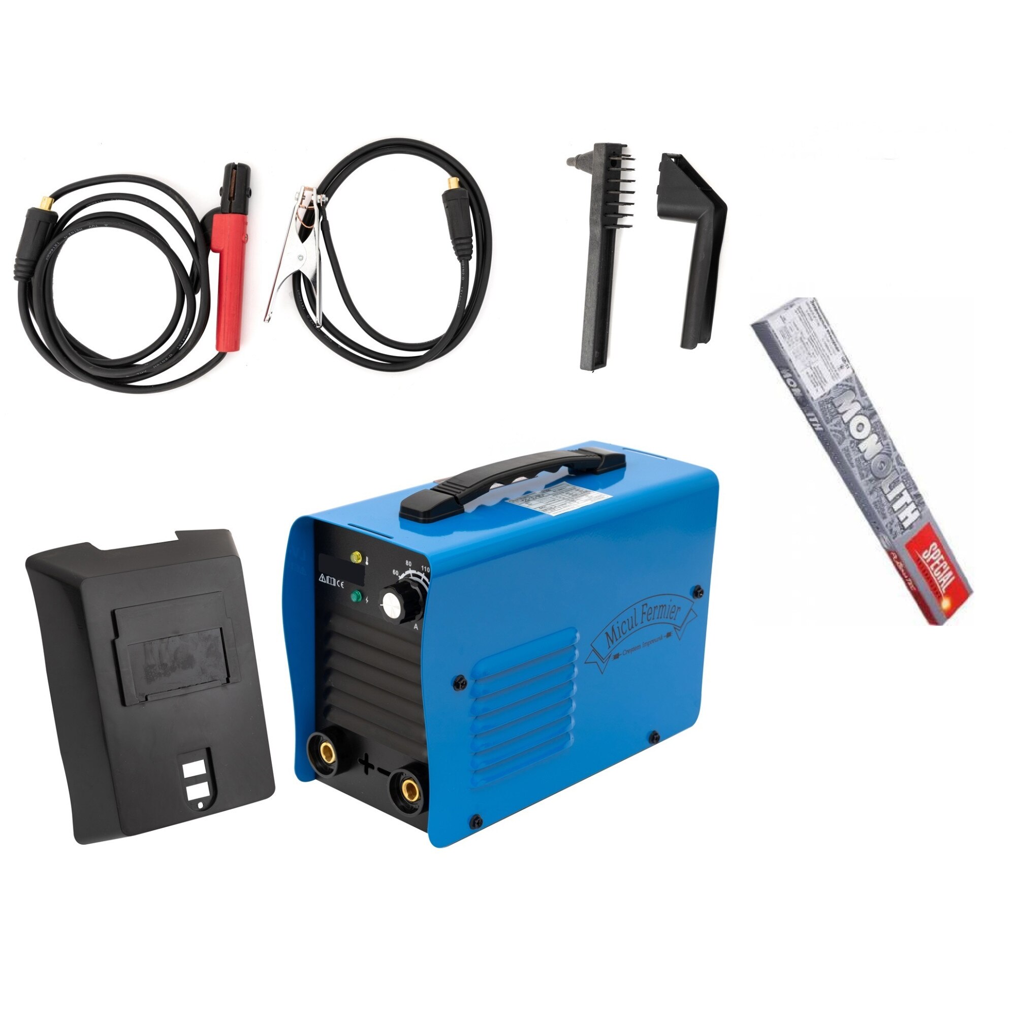 Pachet Promo 2019 Aparat de Sudura - Invertor Micul Fermier 250 Blue + Electrozi sudura 2.5 mm, 1.6-5mm, toate accesoriile sunt incluse