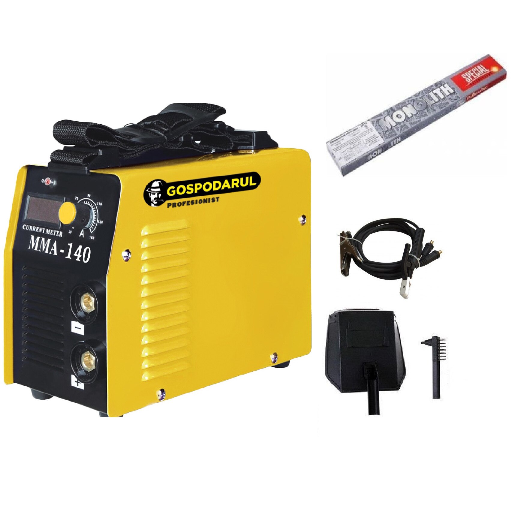Set Aparat de Sudura - Invertor Gospodarul Profesionist 140A , 1.6-4mm, toate accesoriile sunt incluse + Electrozi sudura 2.5 mm