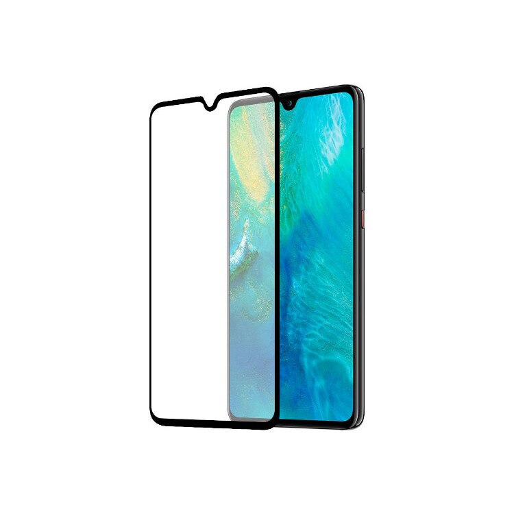Folie sticla, Full screen, Huawei Mate 20, acopera tot ecranul, Negru