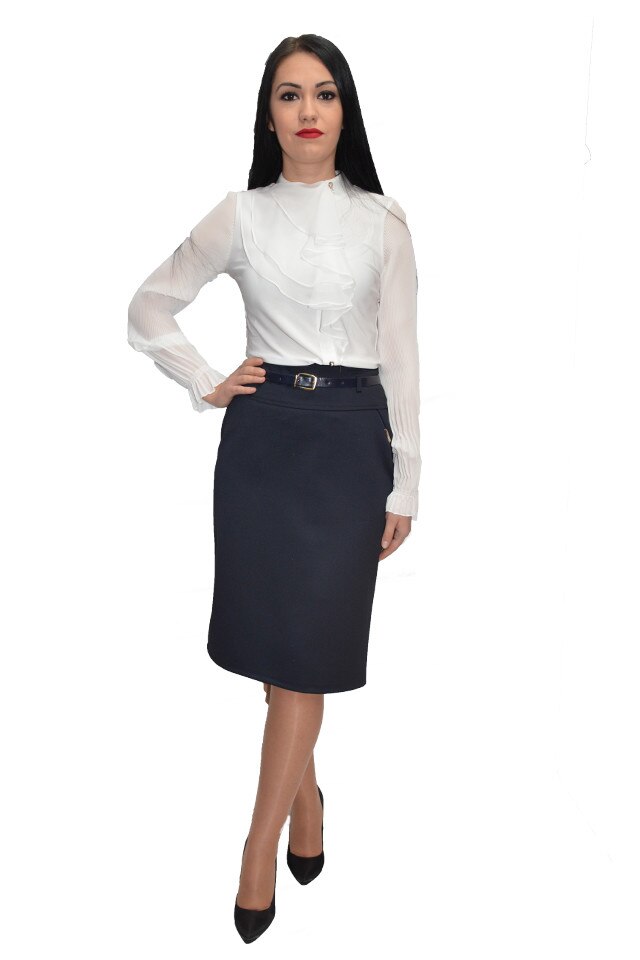 Fusta office,croiala dreapta, D&J Exclusive, Albastru marin