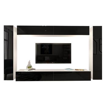 Set Mobila Living Modular Quadro 6 Alb cu usi Negre, MDF Lucios, dimensiune 320cm Set Mobila Living Modular Quadro 6 Alb cu usi Negre, MDF Lucios, dimensiune 320cm