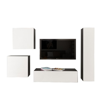Set Mobila Living Modular Quadro 4 Negru cu usi Albe, MDF Lucios, dimensiune 240cm Set Mobila Living Modular Quadro 4 Negru cu usi Albe, MDF Lucios, dimensiune 240cm