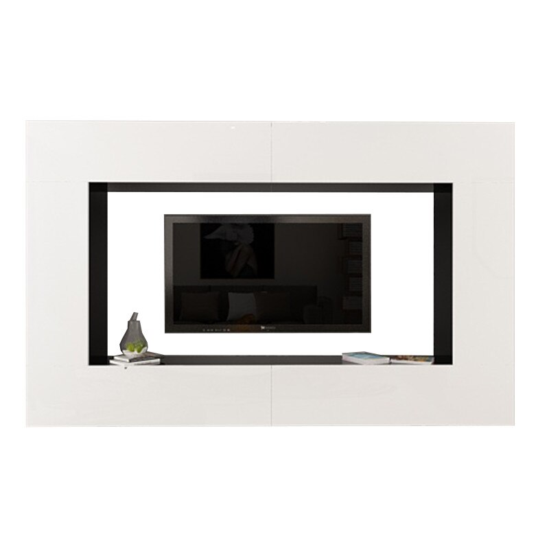 Set Mobila Living Modular Quadro 8 Negru cu usi Albe, MDF Lucios, dimensiune 240cm