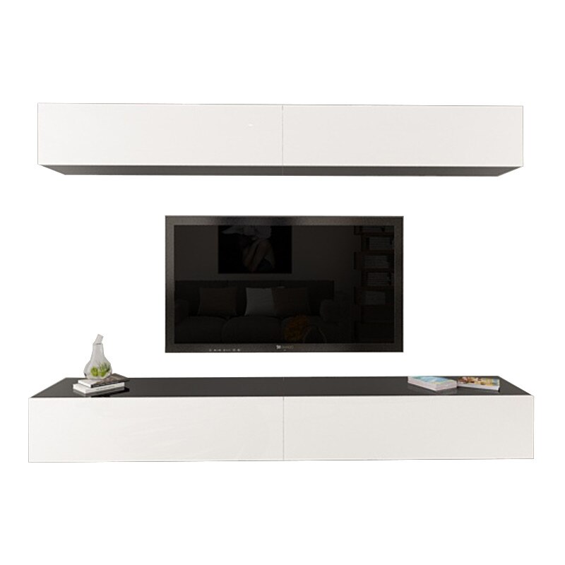 Set Mobila Living Modular Quadro 12 Negru cu usi Albe, MDF Lucios, dimensiune 240cm