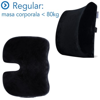 Set Perne Ortopedice Fermitate Regular - Pentru masa corporala sub 80 KG | Perna lombara si Perna sezut Suporto®️ Coccis din spuma cu memorie| Culoare Negru Set Perne Ortopedice Fermitate Regular - Pentru masa corporala sub 80 KG | Perna lombara si Perna sezut Suporto®️ Coccis din spuma cu memorie| Culoare Negru